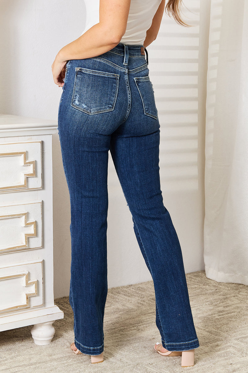 Bentley Mid Rise Hand Sand & Destroy Bootcut Judy Blue Jeans