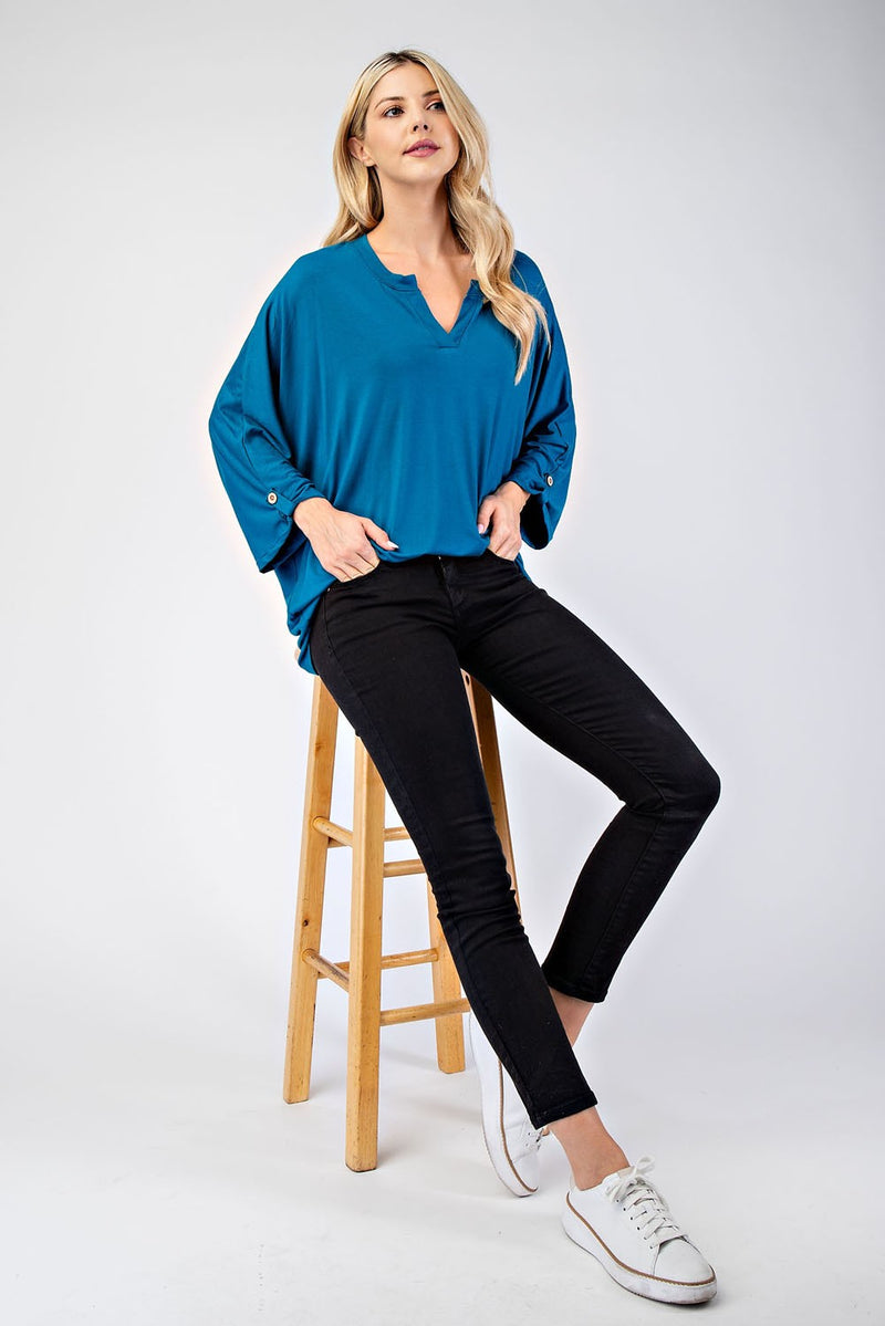 Lainey Notched Three-Quarter Sleeve Blouse