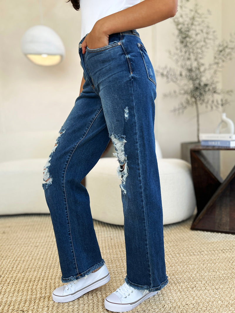 Denae Mid Rise Distressed Raw Hem Judy Blue Jeans