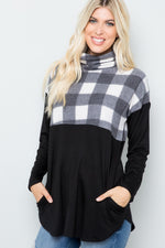 Larissa Pocketed Plaid Turtleneck Top