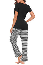 Abbie Short Sleeve Top and Striped Pants Lounge Set