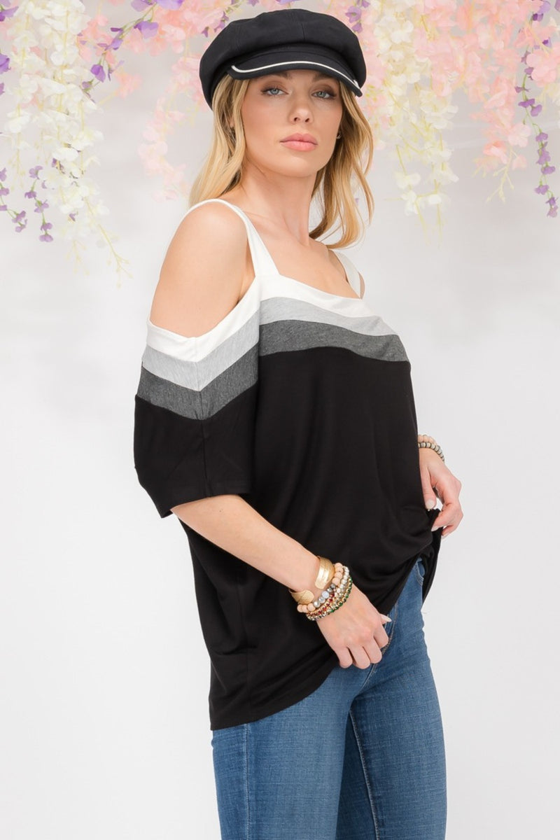 Jolie Striped Cold Shoulder Top