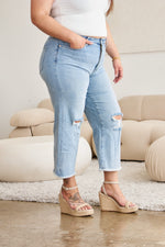 Taylor Tummy Control High Waist Raw Hem Distressed Risen Jeans