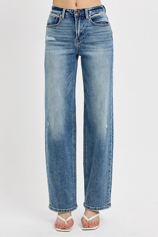 McKayla RISEN Distressed Wide Leg Jeans