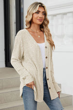 Kelly Ribbed Button Up Long Sleeve Cardigan