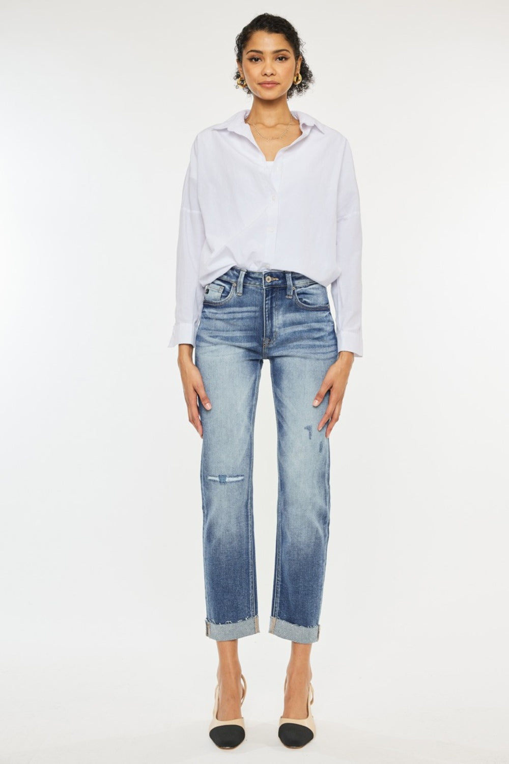 Melanie High Rise Cuffed Straight Kancan Jeans