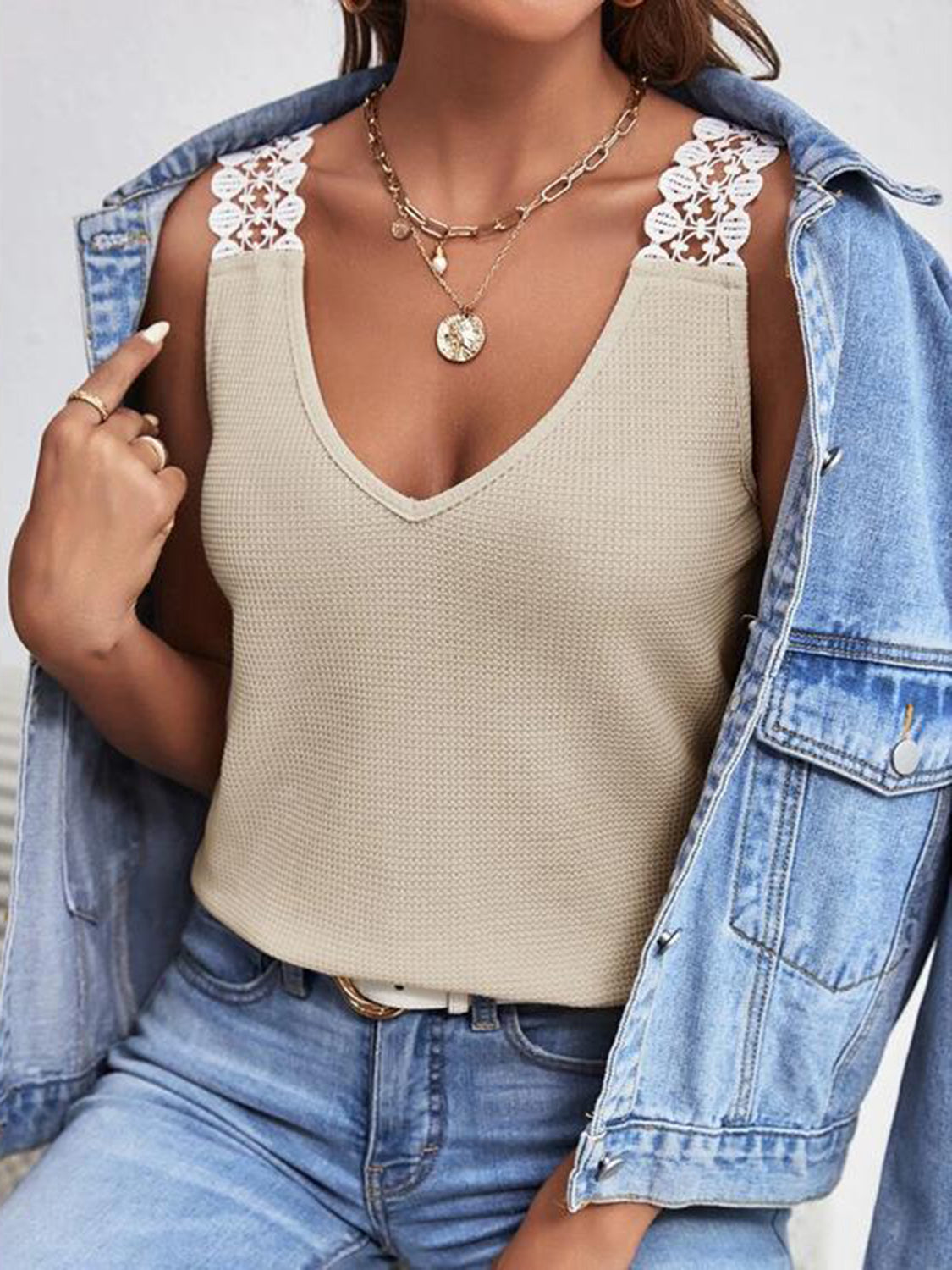 Sloane Lace Detail V-Neck Tank