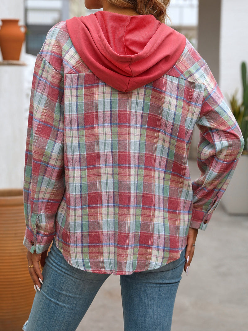 Lainey Plaid Long Sleeve Hooded Jacket