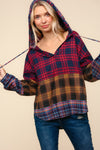 Serena Plaid Edge Cut Detail Hooded Top