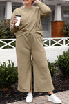 Violet Textured Long Sleeve Top and Drawstring Pants Set