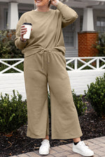 Violet Textured Long Sleeve Top and Drawstring Pants Set
