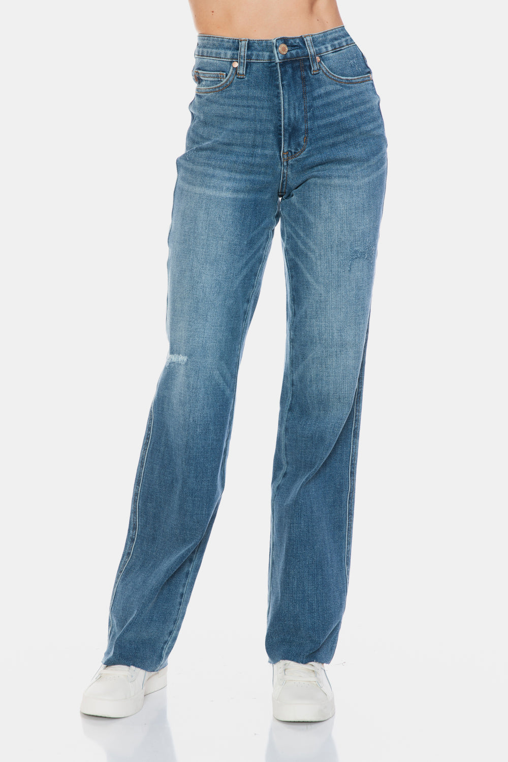 Claire Tummy Control Cut Raw Hem Straight Judy Blue Jeans