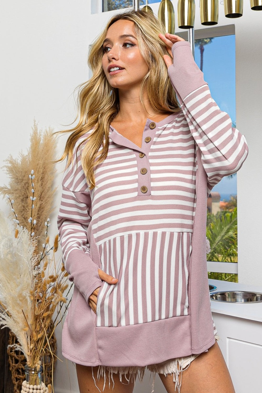 Sidney Striped Thumbhole Long Sleeve Top