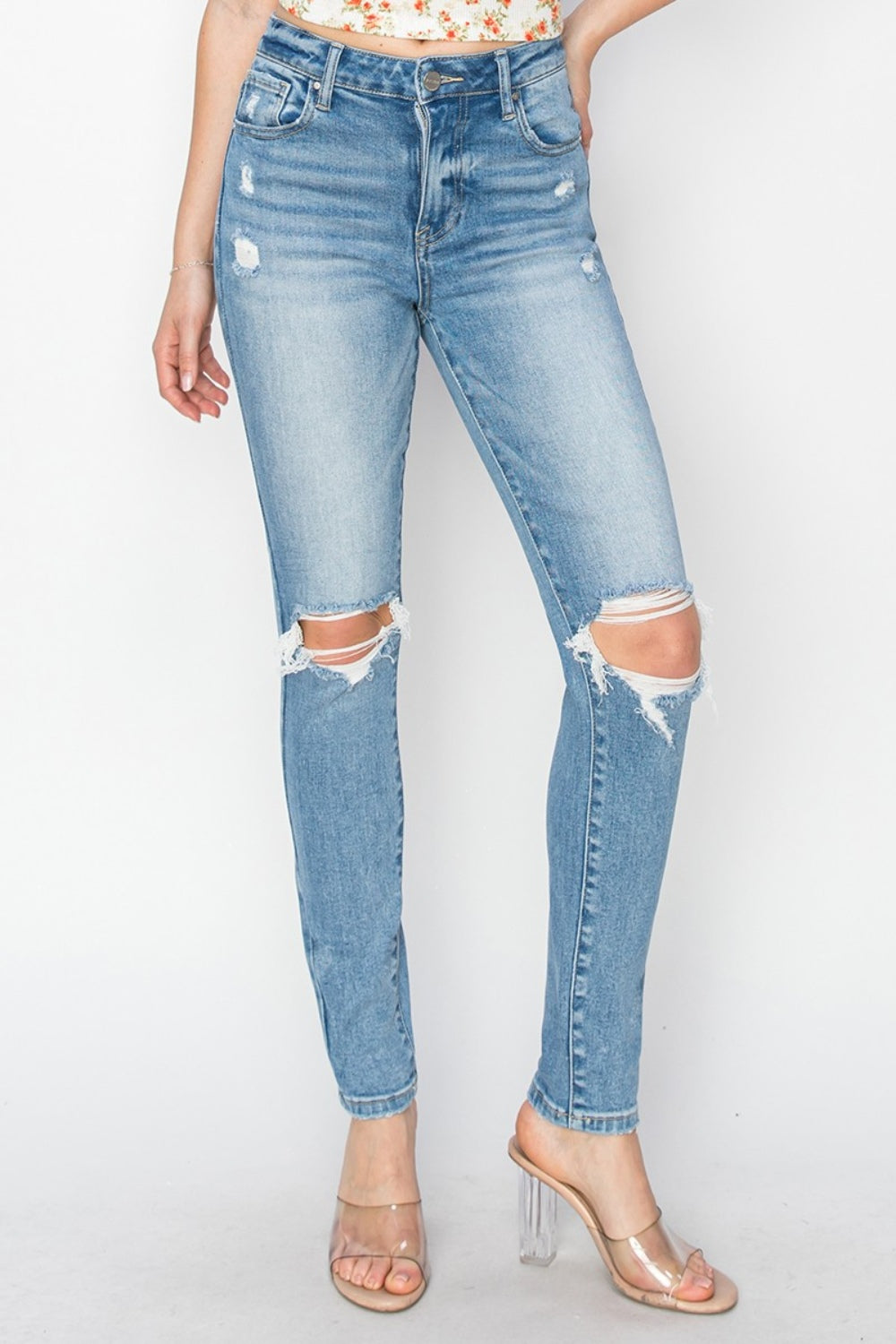 Margot RISEN High Rise Knee Distressed Skinny Jeans