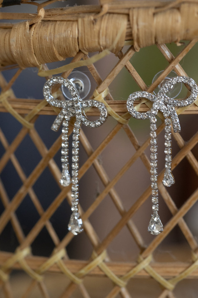 Pave Rhinestone Ribbon Earrings