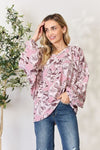 Floral V-Neck Balloon Sleeve Blouse