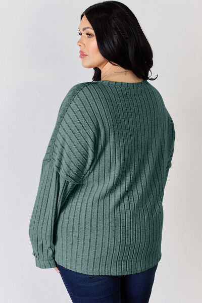 Lucy Ribbed Half Button Long Sleeve