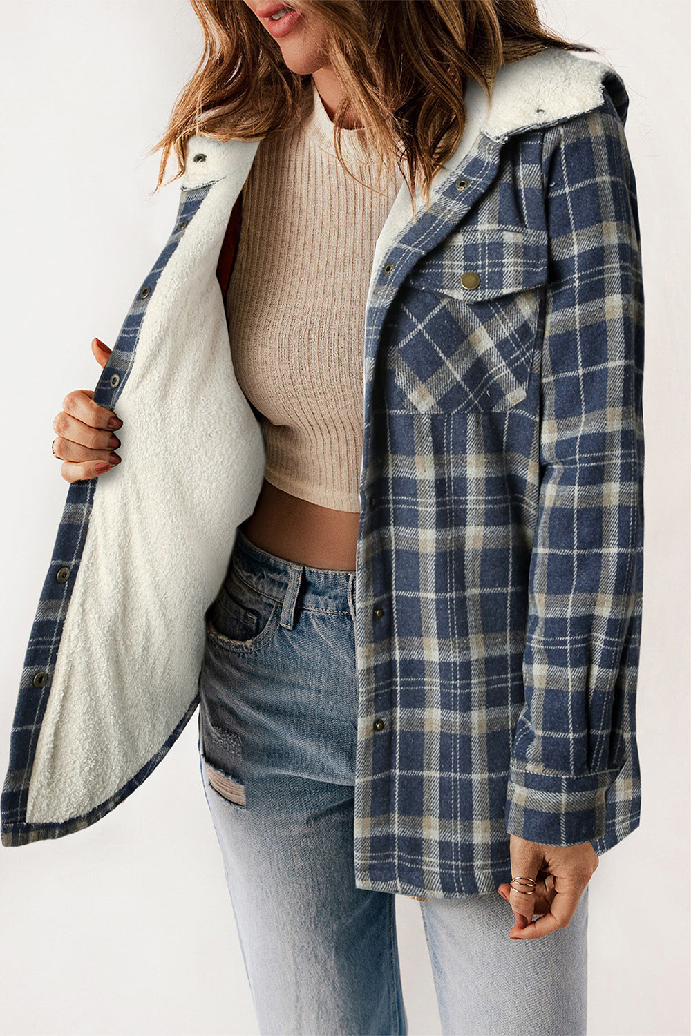 Olivia Plaid Snap Down Hooded Jacket