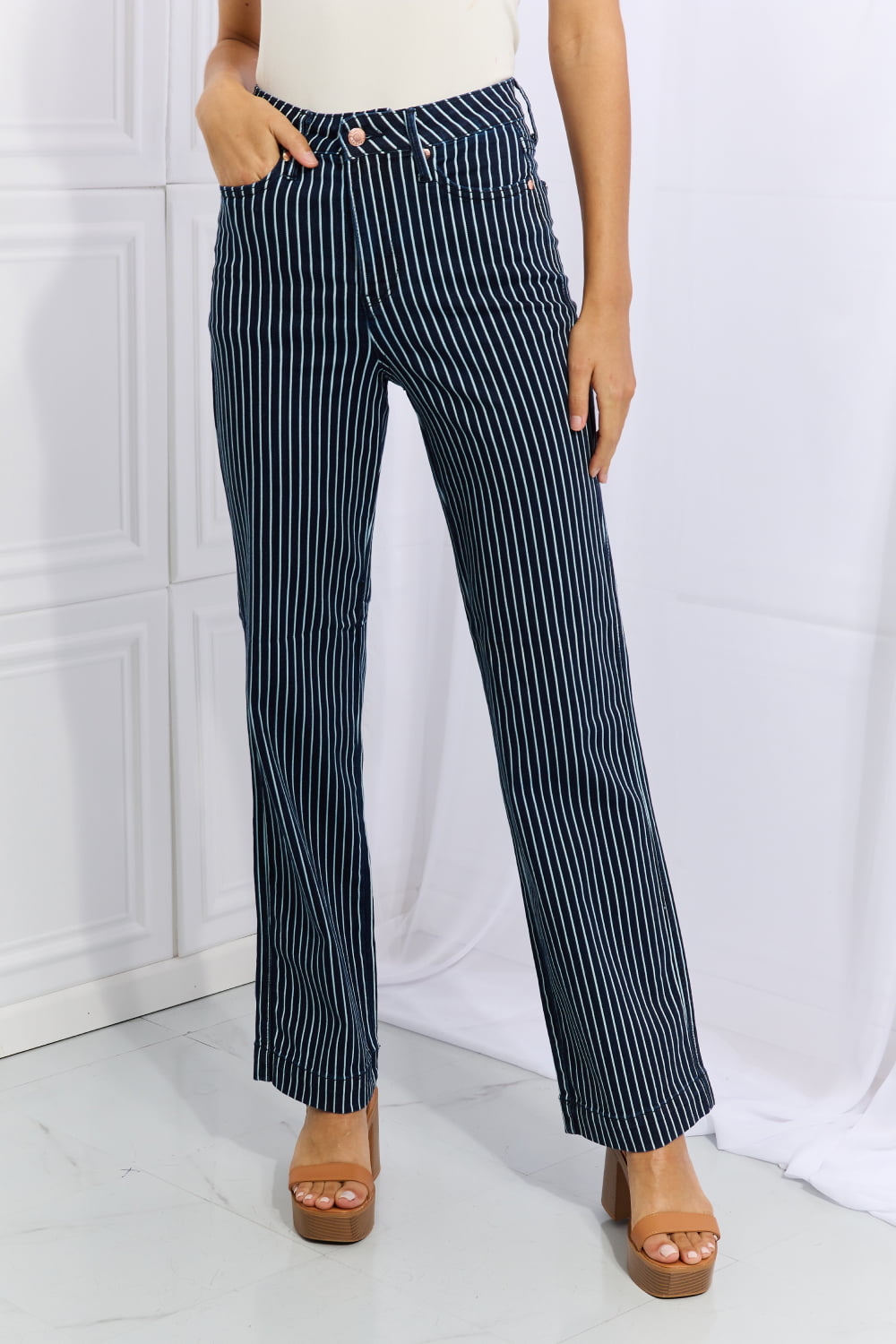 Cassidy High Waisted Tummy Control Striped Straight Jeans