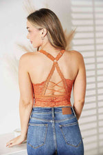 JadyK Crisscross Lace Bralette in Tangerine