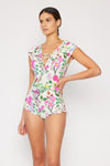 Bring Me Flowers V-Neck One Piece Swimsuit in  Cherry Blossom Cream