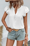 Vanessa Notched Neck Butterfly Sleeve Top