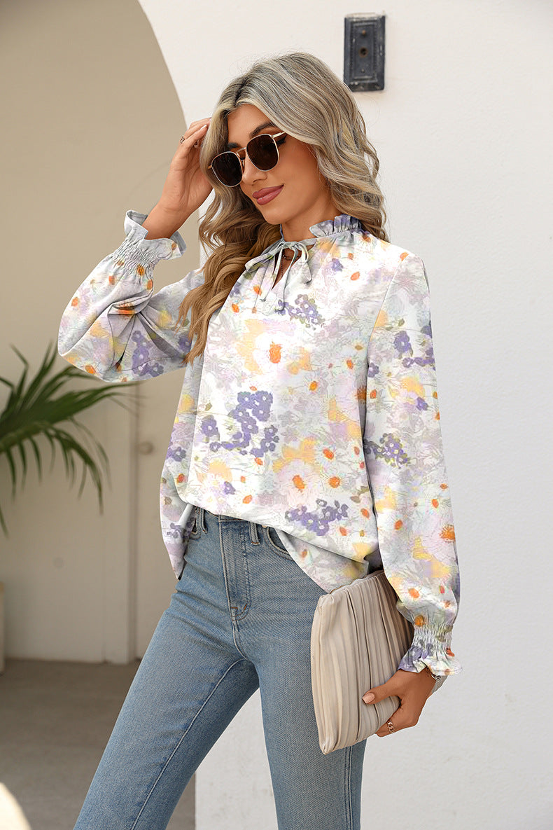 Piper Tie Neck Flounce Sleeve Blouse