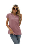 Swiss Dot Notched Neck Short Sleeve Top