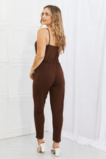 Comfy Casual Elastic Waistband Jumpsuit in Chocolate