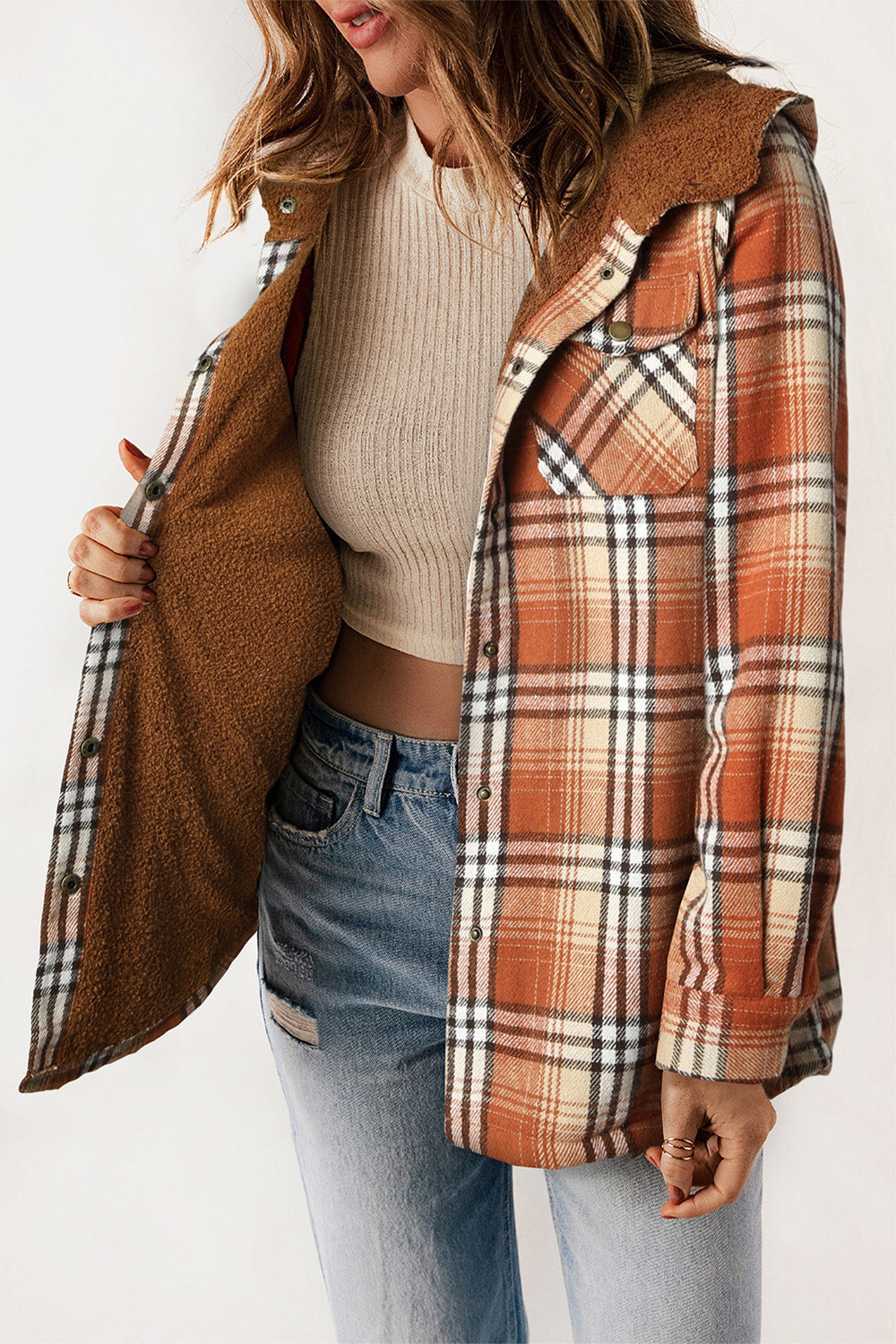 Olivia Plaid Snap Down Hooded Jacket