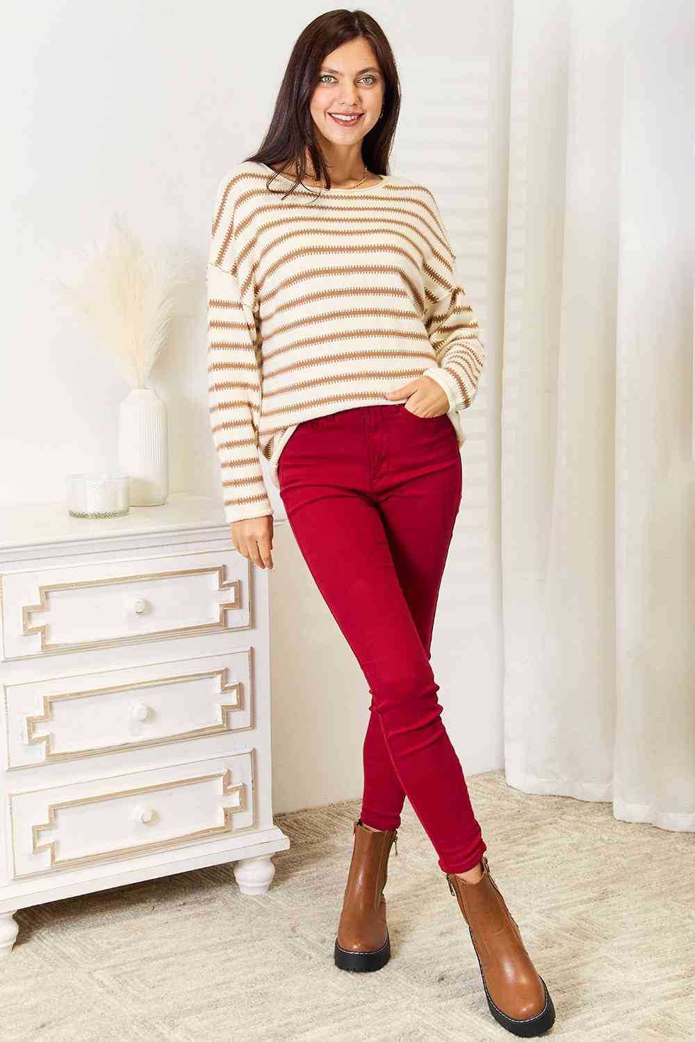 Jenna Striped Boat Neck Sweater