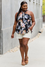 Floral Halter Top in Black