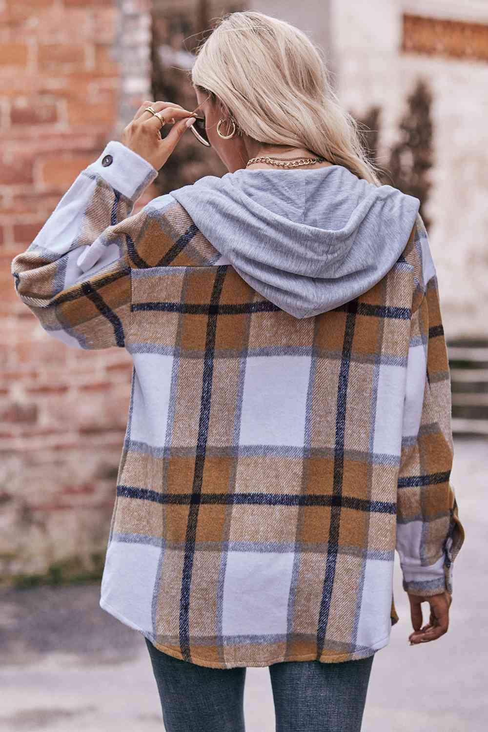 Ciara Plaid Dropped Shoulder Hooded Jacket