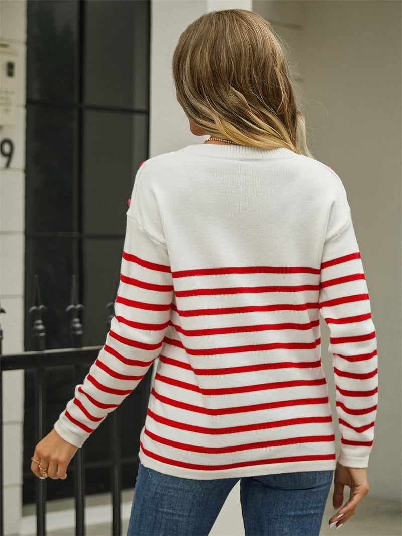 Ava Button Shoulder Striped Sweater