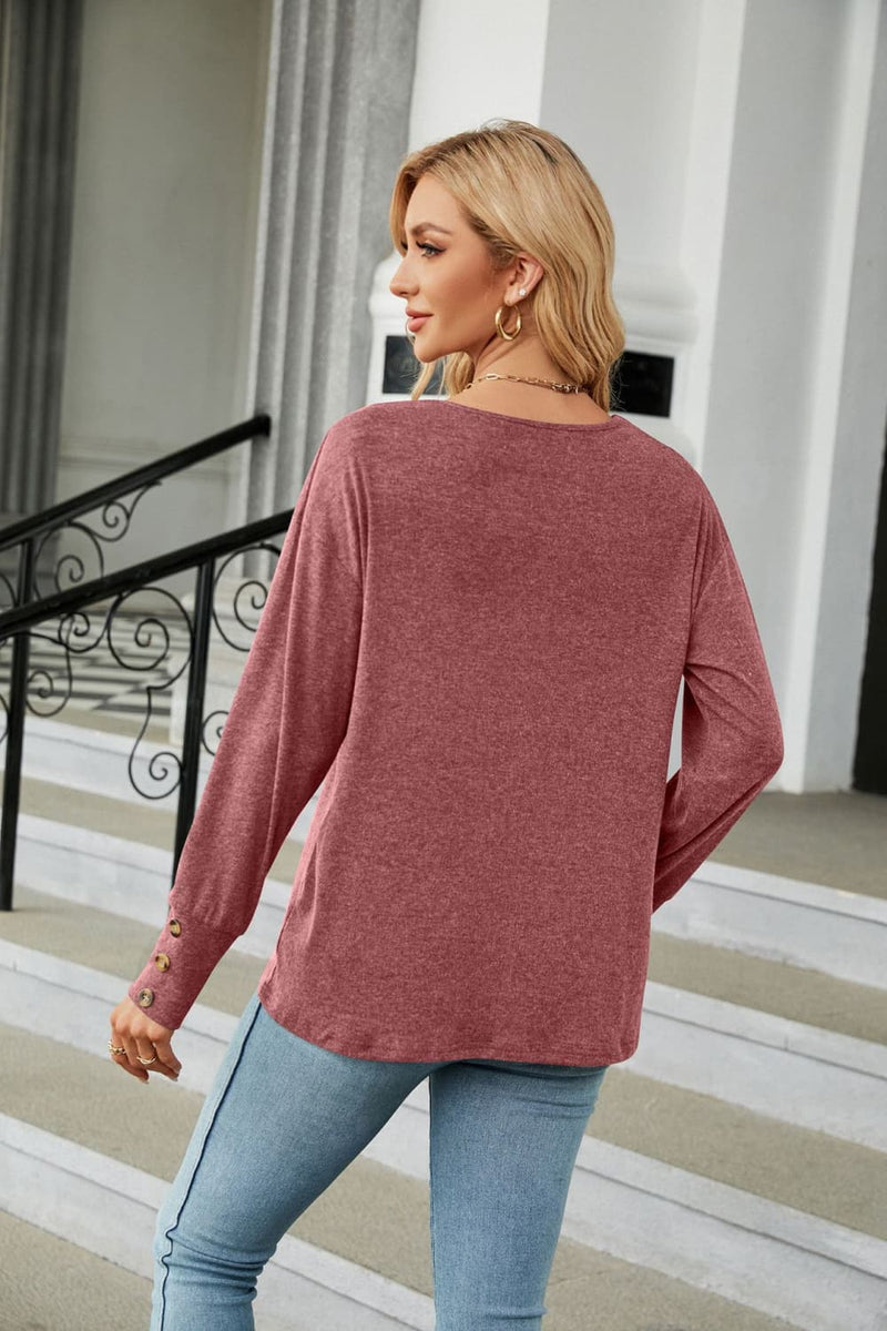 Kenzie V-Neck Button Detail Top