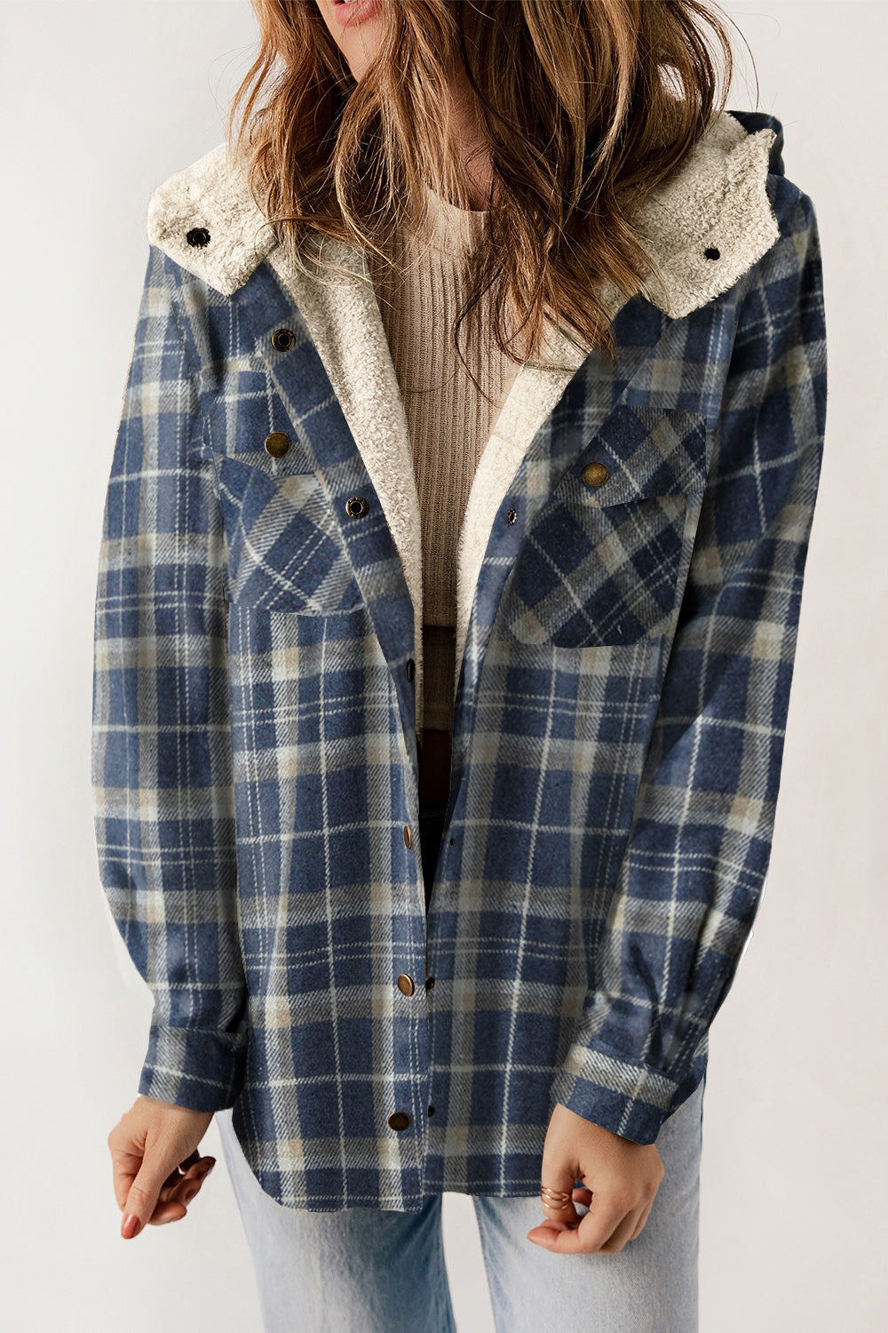 Olivia Plaid Snap Down Hooded Jacket