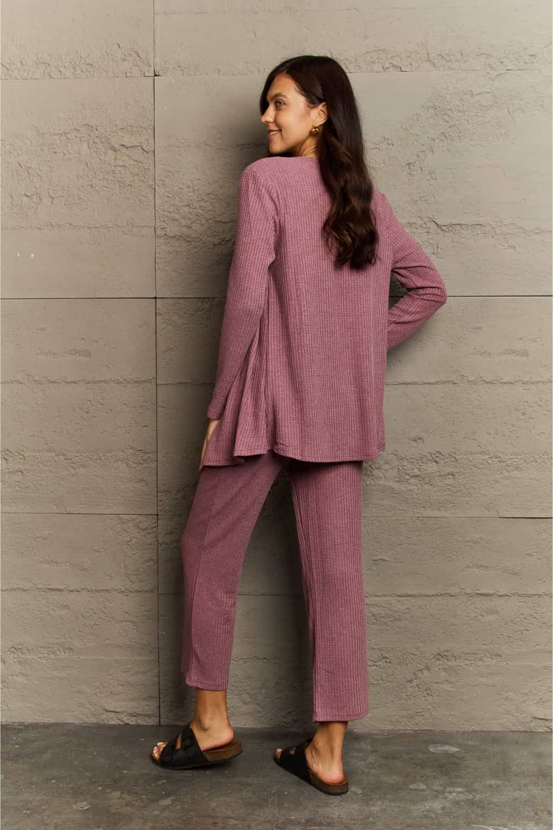 Cropped Top, Long Pants and Cardigan Lounge Set