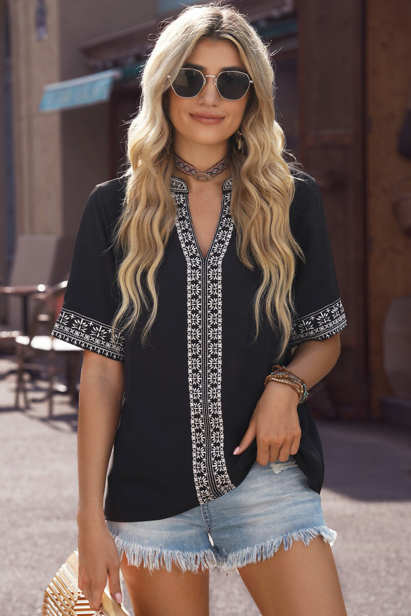 Jasmine Embroidered V-Neck Top