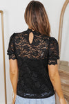 Lace Scalloped Short Puff Sleeve Top