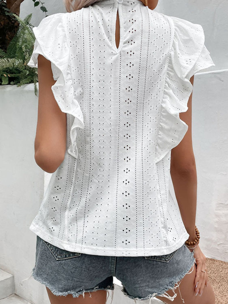 Sasha Eyelet Butterfly Sleeve Round Neck Blouse