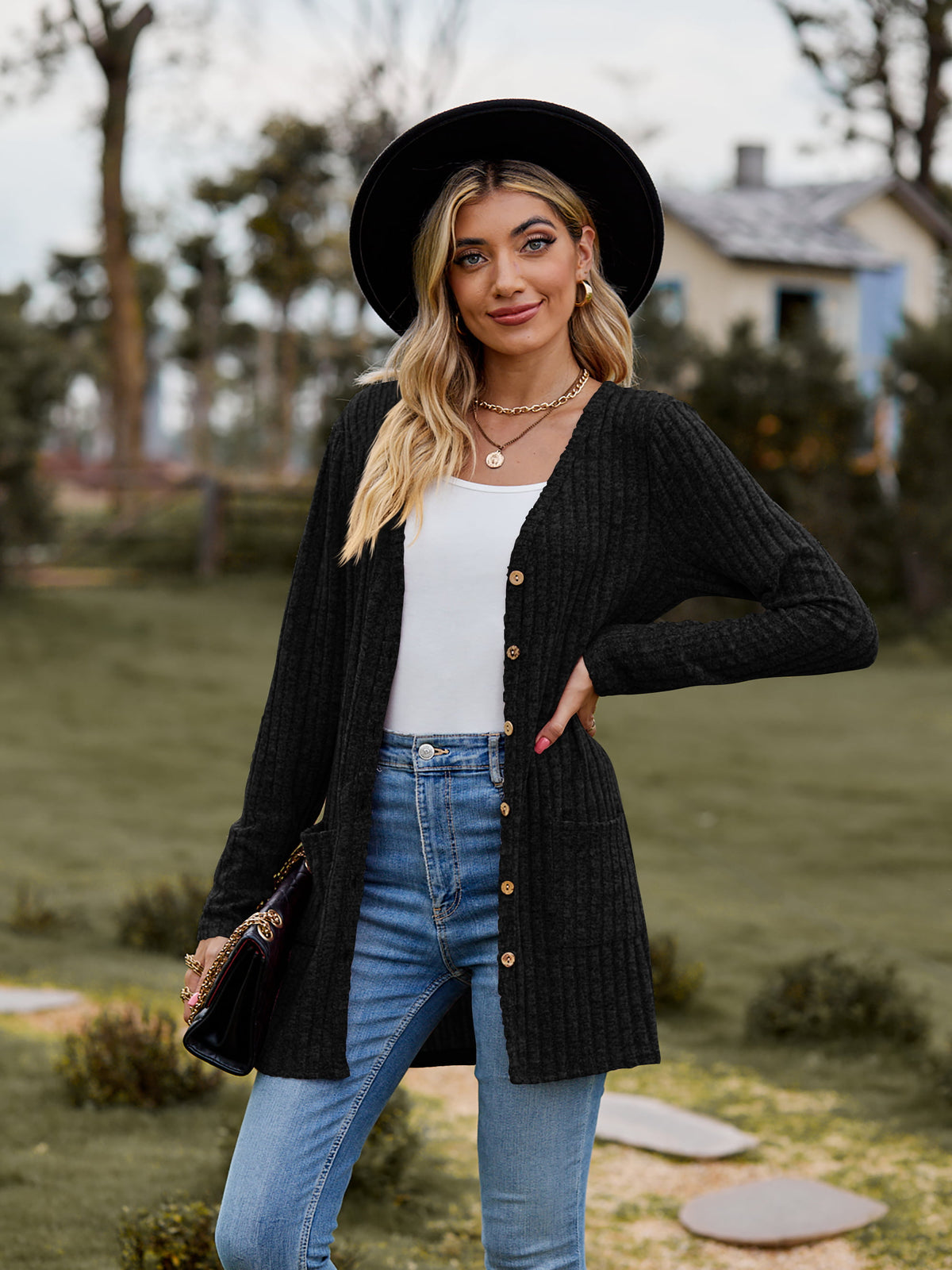 Stella Ribbed Button-Up Cardigan