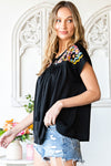 Fiona Embroidered Tie-Neck Tassel Blouse