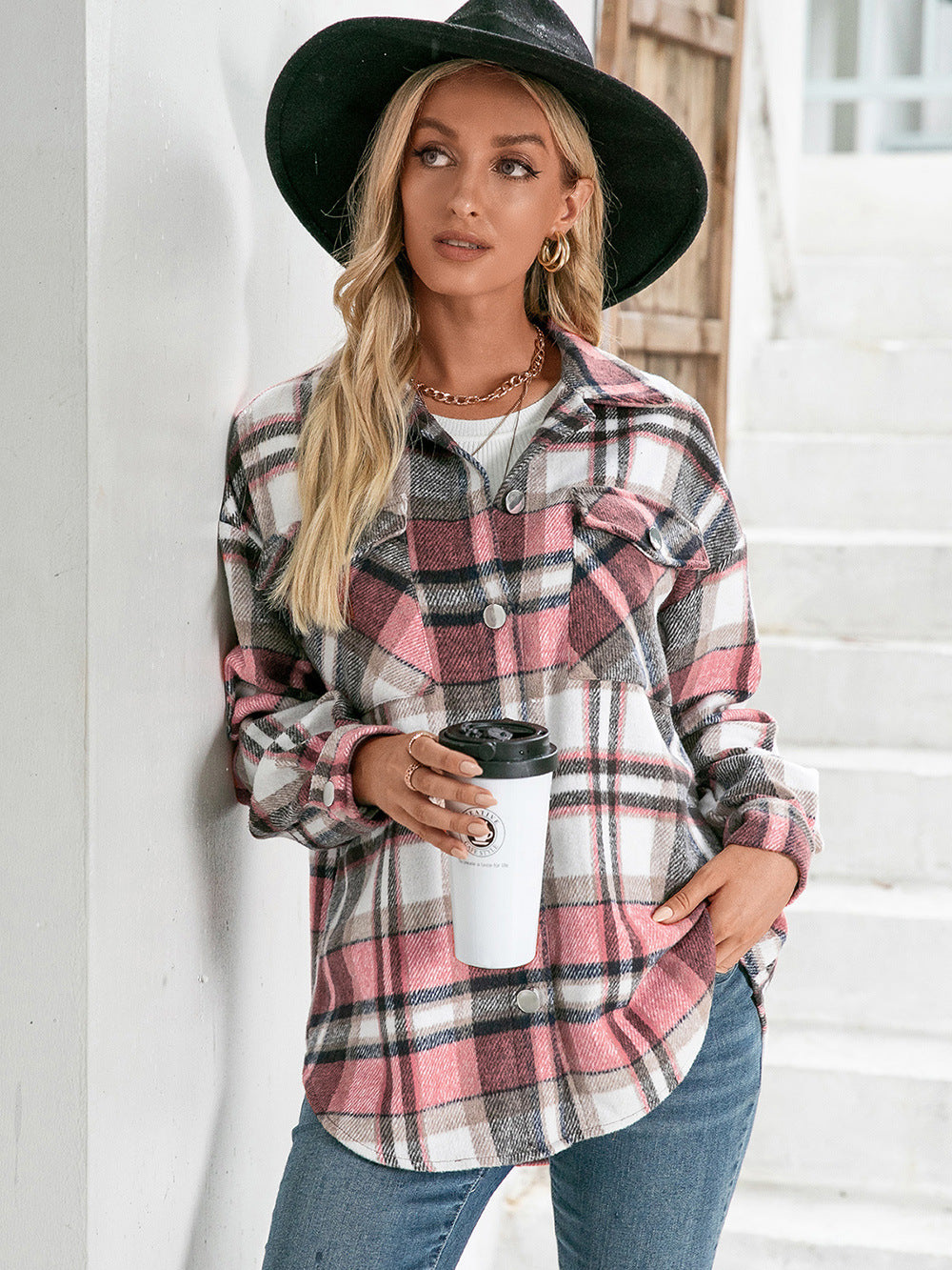 Meet You Outside Plaid Button Down Shacket