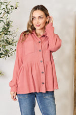 Greta Waffle-Knit Button Down Blouse