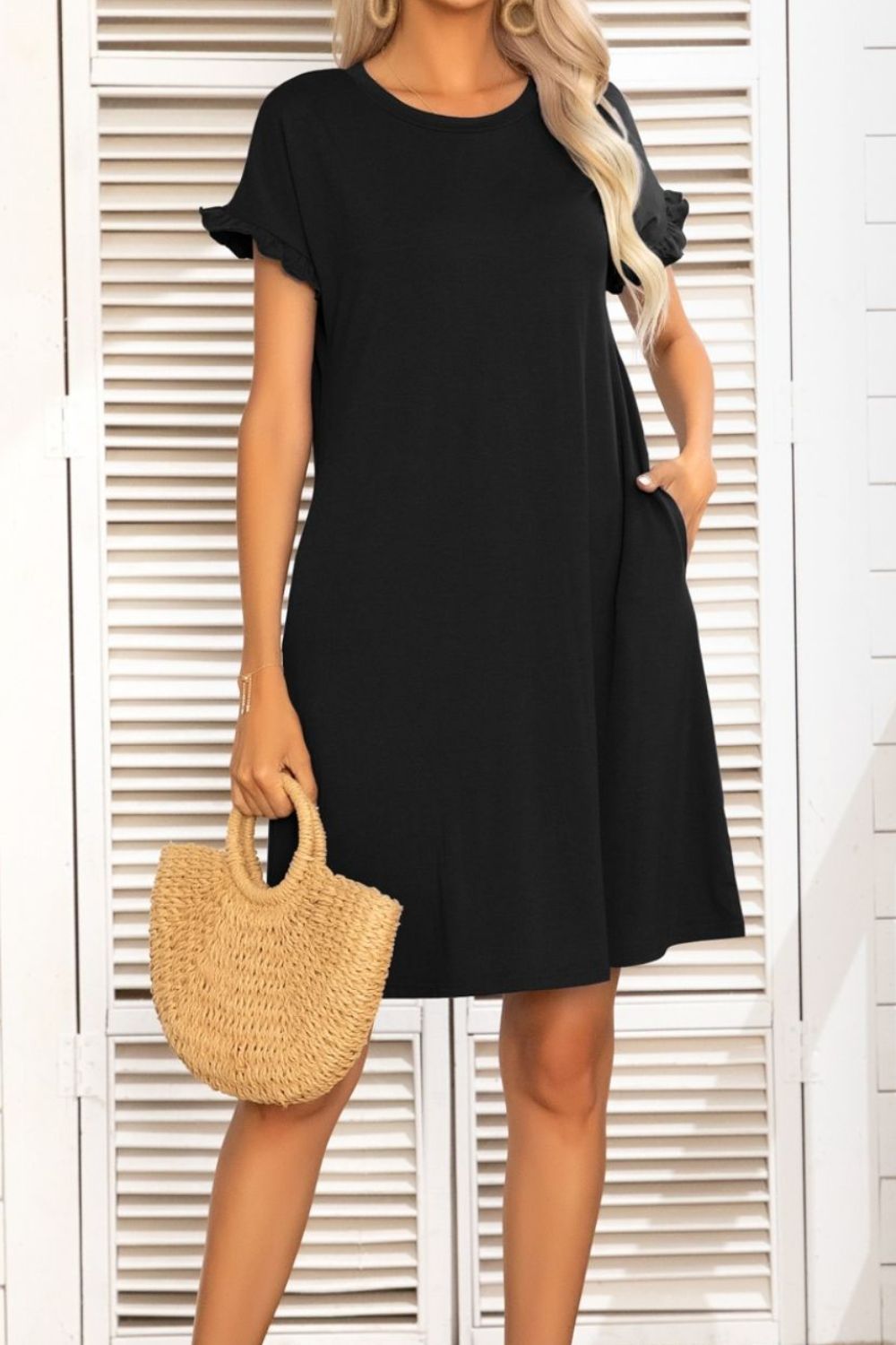 Rainey Flounce Sleeve Dress with Pockets