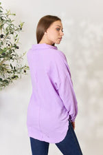 Texture Button Up Raw Hem Long Sleeve in Light Purple