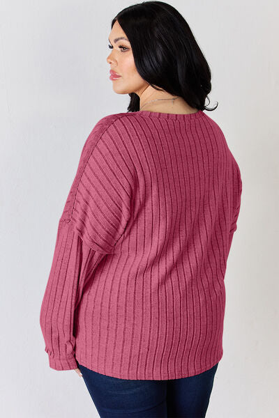 Lucy Ribbed Half Button Long Sleeve