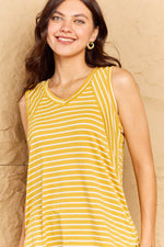 Talk To Me Striped Sleeveless V-Neck Top