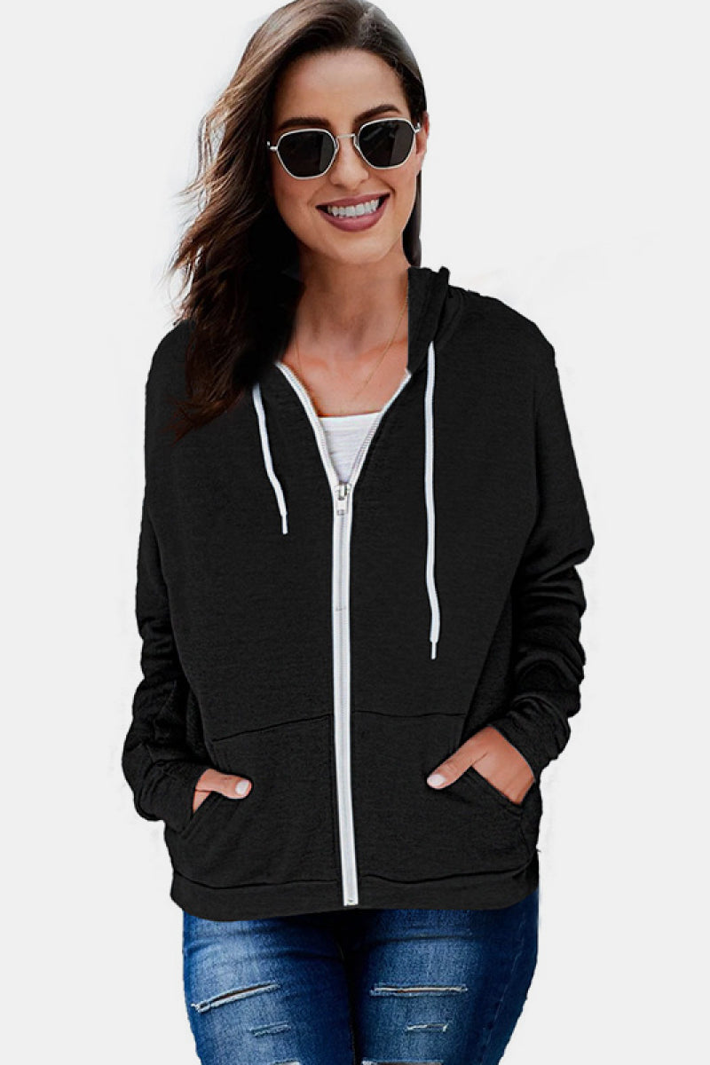 Solid Pocket Zipper Hoodie- 3 Colors