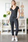 Heathered Drawstring Waist V-Neck Jumpsuit